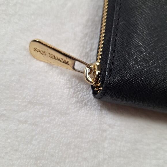 MICHAEL KORS Long Wallet MK Metal Logo Round Zip Black Plain Women's 4"x7" - Picture 3 of 10